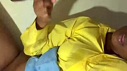 Milking table pumps monster cock for solo cum on tits frenzy!