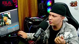 Podcast Host Gih Spanic Positions Curvy Redhead on Table to Reveal Her Tight Pink Asshole