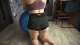 Why tease that tight milf ass in yoga skirt on exercise ball? She craves worship.
