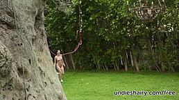 Natural busty teen 18+ Angel Gostosa seduces nudist neighbor with juicy hairy pussy