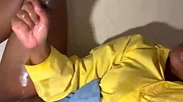 Milking table pumps monster cock for solo cum on tits frenzy!