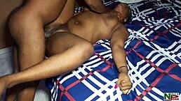 This horny ebony babe bends over for doggystyle pounding from a big black cock in her first porn video.