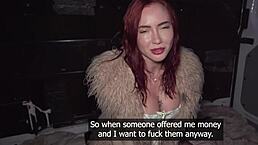 latvian redhead eva ray got locked in chastity belt for cheating. she had hard rough doggystyle sex after public pickup with spanking and blowjob.