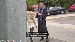 latvian redhead eva ray got locked in chastity belt for cheating. she had hard rough doggystyle sex after public pickup with spanking and blowjob.