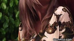 nasty babe gets a cum shot on her face, swallowing all the love juice in this wild bukkake scene