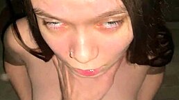 Good girl gives her stepdad a deep blowjob while kneeling! Cum on stepdaughter big natural tits.