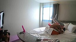 This pigtail mexican shemale in miniskirt and socks gets a porno photoshoot with gaping anal from monster big black cock toy orgasm