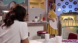 waitress serene siren says she wants more with customer alexis tae so they kiss while dancing