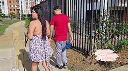 Pregnant savannah watson bends over for doggystyle blowjob and huge tits action with neighbor on building stairs in public