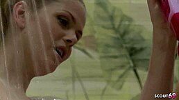 Frustrated blonde pigtails wife with big tits seduces her big natural bouncing boobs friend into first lesbian sex at spa 💦👩‍❤️‍💋‍👩