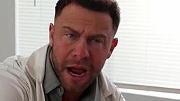 Natural busty blonde gets examined by her doctor while her husband watches the encounter.