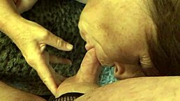 Granny dressed as Black Widow gives a skillful blowjob in close-up. She spits cum like an avenger in cosplay.