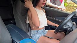 Haddy boldly lets stranger finger her wet pussy in public car until squirting orgasm hits
