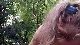 Amateur Slut Bent Over in Doggystyle with Natural Tits Using Dildo for Solo Orgasm in Outdoor Public Forest Humiliation
