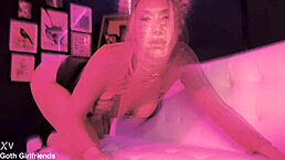 Blonde goth girlfriend madi blaze starts with a wet blowjob and deepthroat. She bends over for doggystyle pussy fucking until facial cumshot.