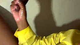 Milking table pumps monster cock for solo cum on tits frenzy!