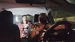 Ebony prostitute bends over in car for outdoor double penetration with cowboy. Nicoly Mattos feels two cocks rubbing inside her wet pussy and tight ass.