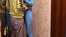 oh gosh fuck on the roller skates with that brunette european girl next door in leggings ponytail workout fitness style homemade couple sex tight small waist