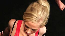 Bombshell slut swallows cum shots all over her face!