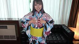 busty japanese in yukata gets lewd creampie blowjob!