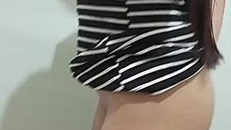 stepdaughter fingering her small tits and sexy asian body right in front of her step dad