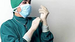 Hey, loving this latex gloves fetish asmr session with the nurse and patient in hospital costumes.
