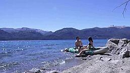 Horny teen couple caught fucking on public beach with huge cumshot