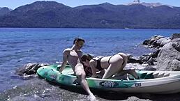 Horny teen couple caught fucking on public beach with huge cumshot