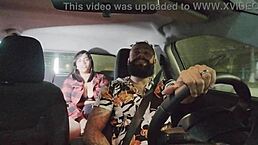Ebony prostitute bends over in car for outdoor double penetration with cowboy. Nicoly Mattos feels two cocks rubbing inside her wet pussy and tight ass.