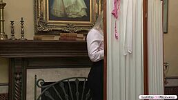 Curly babe fucks blonde with strap on in hot lesbian action