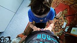 skinny wife gives the best blowjob ever loving his milk