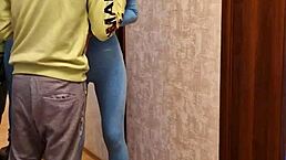 oh gosh fuck on the roller skates with that brunette european girl next door in leggings ponytail workout fitness style homemade couple sex tight small waist