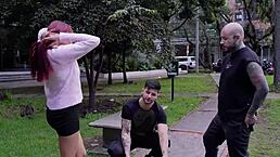 Hot Latina Gets Pussy Eaten By Two Neighbors In Wild Threesome Quickie!