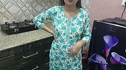 Indian stepmom seduces stepson for hardcore fucking in kitchen with big tits bouncing