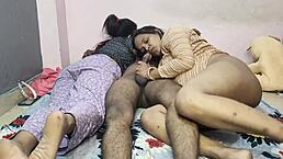 Hey, that servant is licking both the milf's pussy and sucking the girls' assholes in this wild ffm ranch sex!