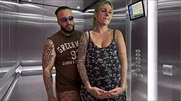 my hot pregnant neighbor gave me a deepthroat blowjob in our condo elevator and i came all over her