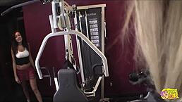 two lesbian gym lovers with big tits and brunette blonde hair eat each other out using dildos and face sitting after a sweaty workout session... yeah, total passion there