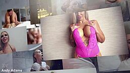 big tits busty pornstar gets wet in shower with tshirt on 😍 her blonde hair and huge boobs look so sexy
