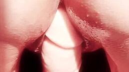 Maturemons spreads her shaved pussy wide on camera. She teases with a huge dildo in close-up, getting everything wet and oiled.