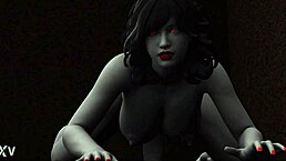 Hey, what if this demon futa with big tits takes a bath and blows her monster friend?