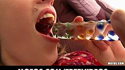 Busty blonde teen 18+ teases with her juicy ass in new panties. Want to see her strip and orgasm with toys solo?