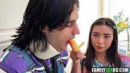 Stepsister feels so caring while helping injured stepbrother and stepdad with blowjobs and sex