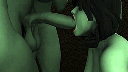 Hey, what if this demon futa with big tits takes a bath and blows her monster friend?