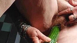 In this casual tale, a hairy German granny stuffs her pussy with a huge cucumber for wild food fetish fun.