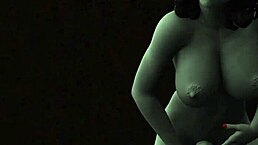 Hey, what if this demon futa with big tits takes a bath and blows her monster friend?