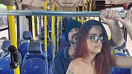 In a casual outdoor public scene, a sexy student with narrow ass in miniskirt gets surprised. Stranger on the bus or train explores her skirt allure.