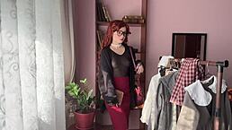 library girl in cosplay shows off her curly hair