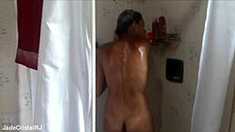 Ugh, after the friend bath with my husband, things got steamy in that trailer with my shaved wet pussy and natural tits.