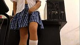 Beautiful Student with Big Natural Tits and Tattoos Takes Teachers Phone for Sexy 18+ Gift