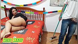 Boss gets scared by employee cleaning her room but enjoys and has sex with him see full on Sheer